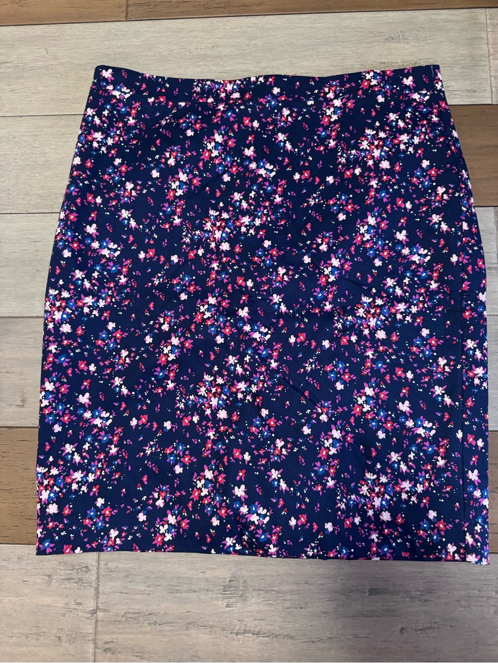 J. Crew Factory Navy Pencil Skirt with Pink & White Floral Print